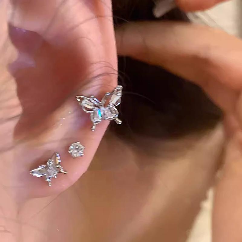6Pcs/Set Y2K Silver Color Butterfly Stud Earrings For Women Punk Earring Set Trendy Jewelry Gifts