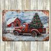 2d Flat 30*20cm, Vintage Holiday Truck and Tree Wooden Sign, Rustic Wooden Wall Decor, Perfect Christmas Gift, for Home, Living Room, Door, Kitchen,