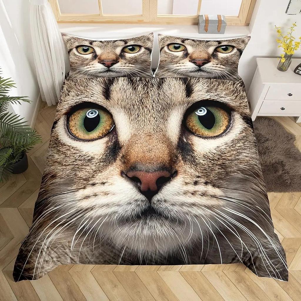 3D цифровая печать 2/3 шт животное кошка узор пододеяльник наволочка двуспальная кровать покрывало одеяло мягкий микрофибра постельное белье комплект