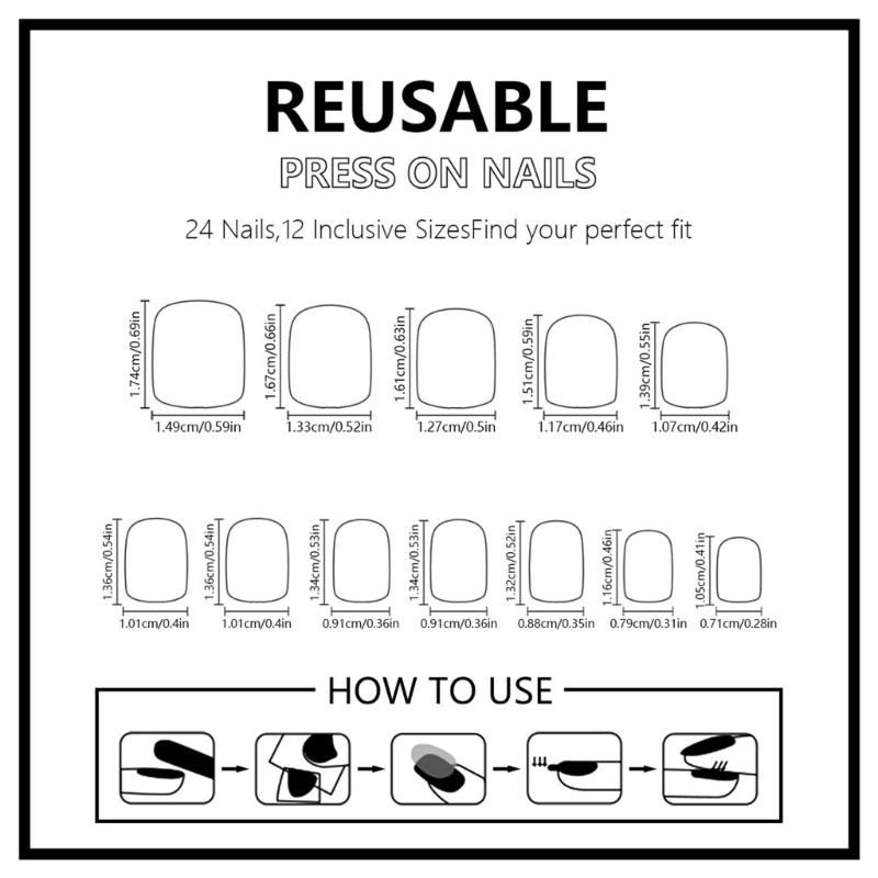 24pcs Short Square Acrylic Press On Nail With Flower Pattern For Women Full Coverage Glossy Finish False Nail