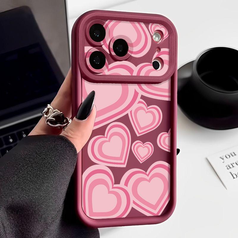 For iPhone 17 Pro Max Case Y2K Retro Gradient Love Hearts Pattern Shockproof Bumper Soft Silicone Cover For iPhone 16 15 14 13 Pro 12 11 16E Air