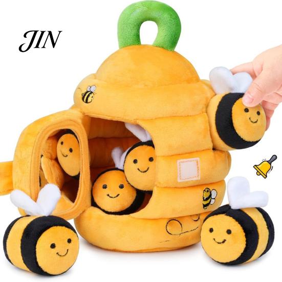 Portable Hanging Baby Toy Beehive Hide And Seek Plush Toy, Pull Out Bee Sensory Activity Soft Fine Motor Skill for 0-3 Years, Crib Decor Gift