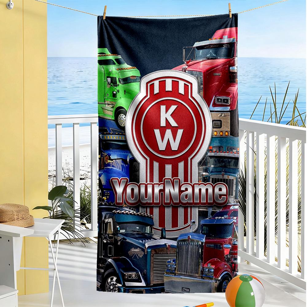 Kw Heavy Trucks Personalized Name Beach Towel Super Soft & Absorbent Perfect for Traveling Yoga Camping and Swimming