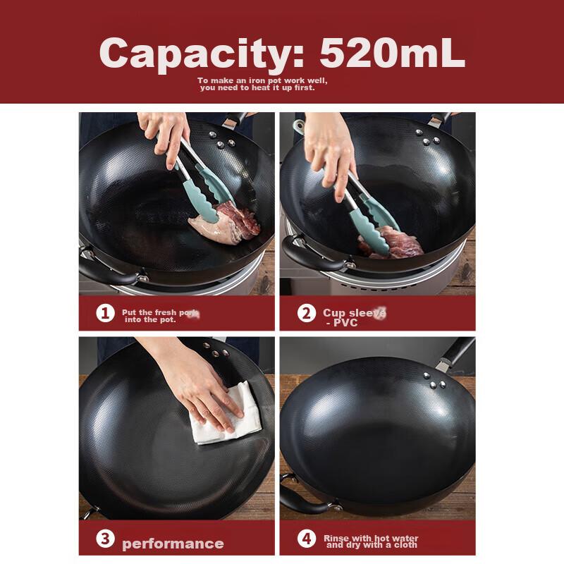 Iron Wok, 32cm Non-Coated Traditional Stir-Fry Pan, Pure Iron Pan, Compatible with Gas And Induction Stoves, MDB-32