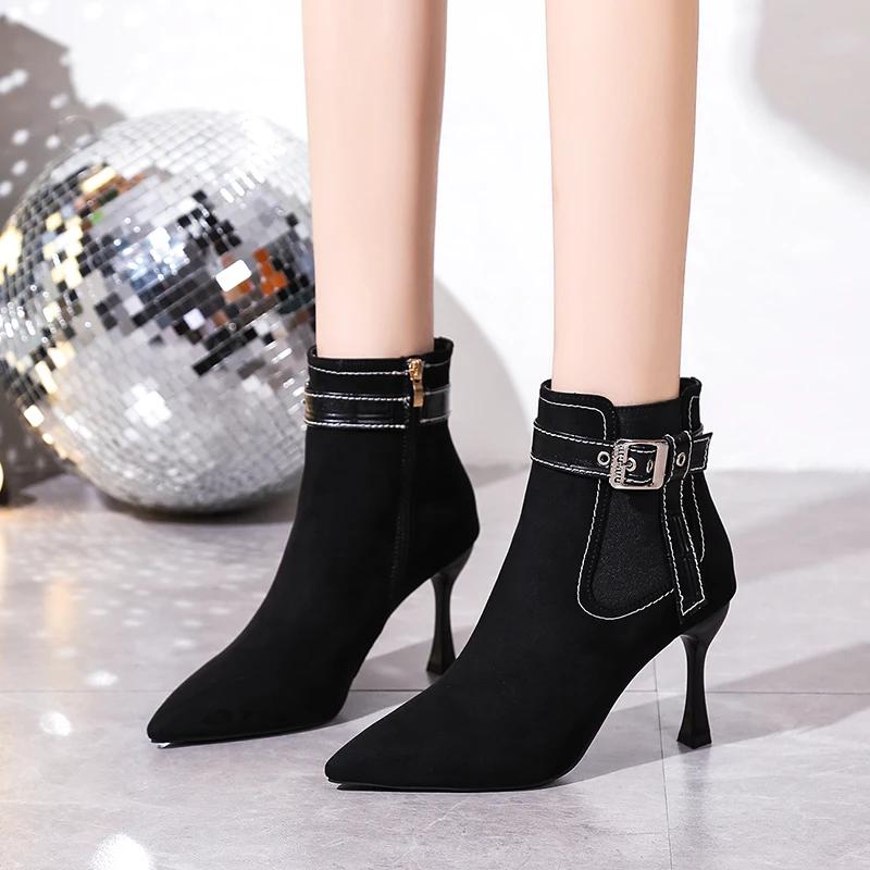 Fashion Women High Heels Fashion Boots Pointed Tip Side Zip Ankle Boots Stiletto Heels Design Shoes Woman 2024 Trend Spring and Autumn