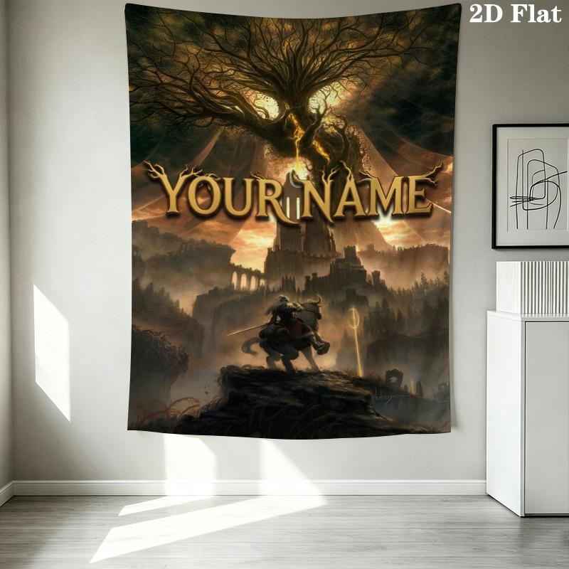 Custom Name Elden Wall Tapestry Aesthetic Wall Hanging Printed Fabric Blanket Decorative Tapestries for Bedroom Living Room Home Decor