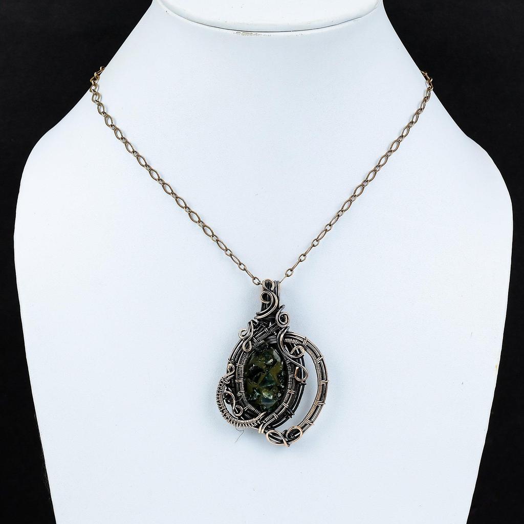 Медный серафинитовый кулон Медная проволока Кулон Дизайнерский кулон Кулон ручной работы Ювелирные изделия из проволочной обмотки для подарка Драгоценный камень Медные украшения