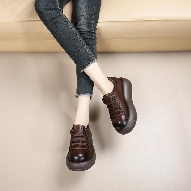 [First layer cowhide] Thick soled loafers, 26 year spring new versatile genuine leather deep cut leather shoes, women's single shoes