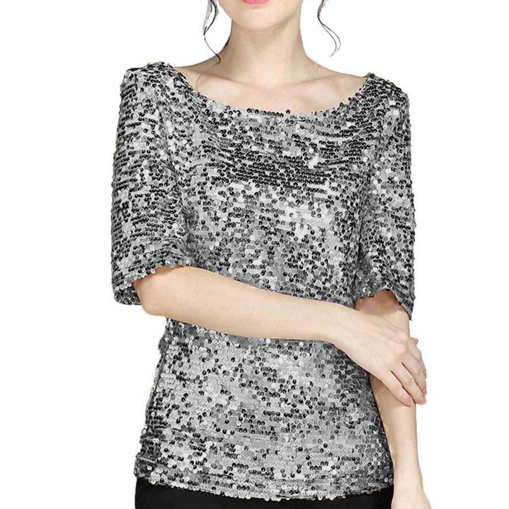 Модная женская повседневная блузка с блестками для коктейлей и укороченных топов, рубашка