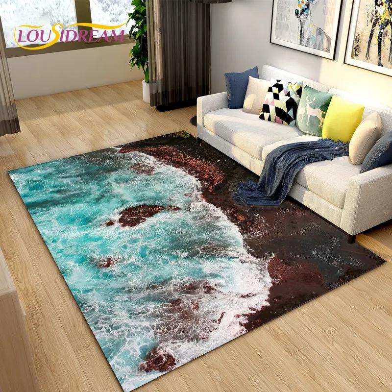 3D коврик с океаном, морской водой, пляжем, водным пейзажем, коврик для гостиной, спальни, дивана, коврик для двери, детский нескользящий напольный коврик