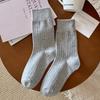 Lady Spring and Autumn Solid Color Thick Bar College Wind Long Tube Pile Socks