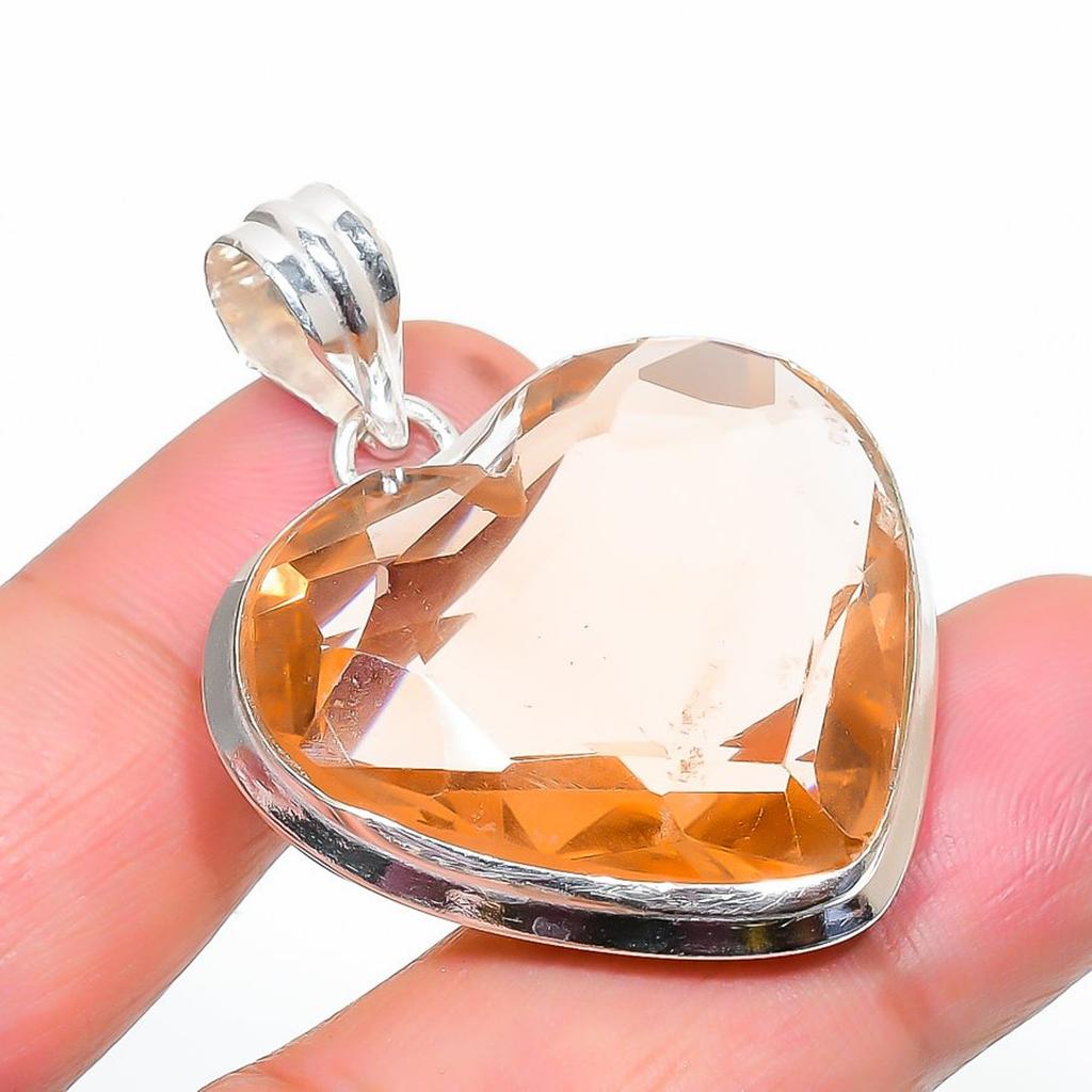 Lab Created Morganite Pendant 1.7" Silver Tone Heart Cut Gemstone Latest Jewelry