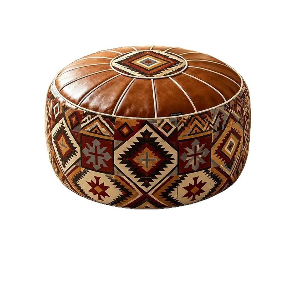 Круглый пуфик из ПУ-кожи, винтажный стиль, мягкое сиденье, новый пуфик для смены обуви, сиденье для прихожей