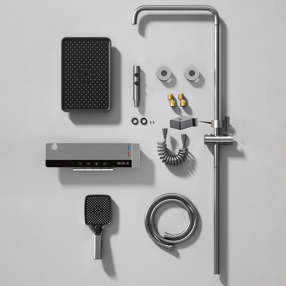 Ванная комната с цифровым дисплеем Душевая система Латунный водопадный смеситель для душа Набор для измерения температуры дождя Смеситель для ванны Душевой набор с лампой