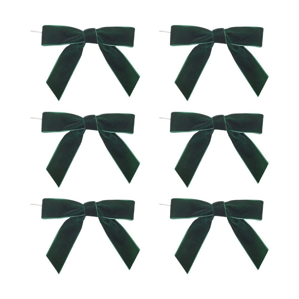 6pcs Red Green Brown Christmas Bows Velvet Twist Tie Ribbon Bows  for Wreaths Garland
