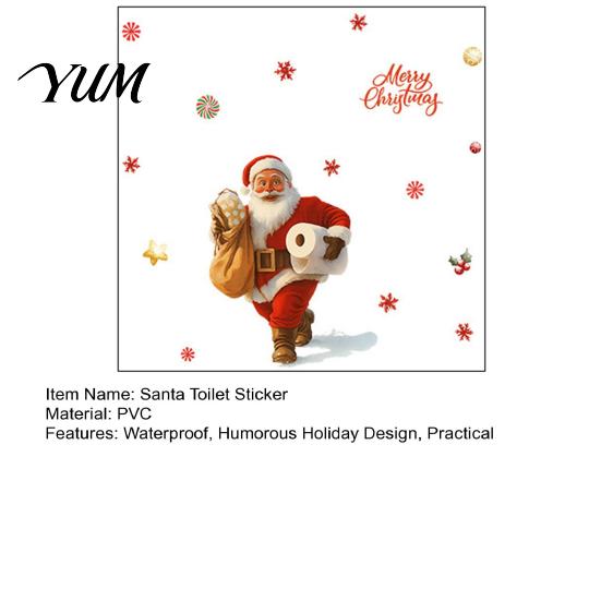 Holiday Toilet Seat Decorations Funny Christmas Santa Decal, Waterproof PVC Bathroom Lid Decoration Stickers Winter Decals for Home Decor, Removable