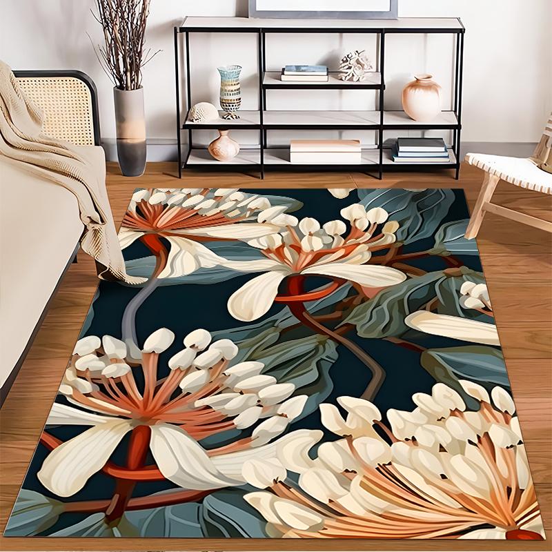 Elegant floral design with dark background Non-slip rug suitable for living room and bedroom sofas