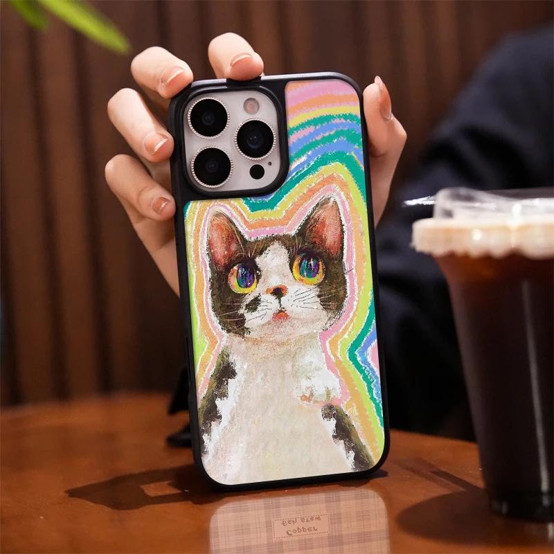 Creative Rainbow Kitten Applicable to Apple iPhone17/16Pro Mobile Phone Case 14 Frosted PC15 Cute 12 Women 13
