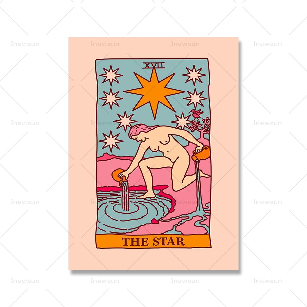 Sun Moon Fool Star Lovers Tarot Card Print Wall Art Canvas Painting Nordic Posters And Prints Boho Picture For Living Room Decor