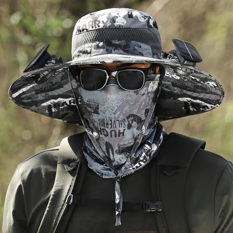 Перезаряжаемая шляпа от солнца с двойным вентилятором на солнечной батарее для мужчин