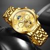 OLEVS High Quality Luxury Men Tourbillon Gold Watch Automatic Movement Mechanical Male Stainless Steel Waterproof Wristwatches