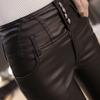 2022 New Thicken Black Leather Pants High Waist Skinny Pants Winter Warm Women's Trousers