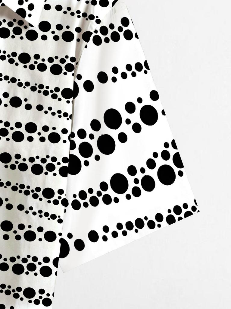 Men'S Short-Sleeve Hawaiian Shirt in Black with Irregular 3D Polka Dot Print, Featuring Buttons And a Collar, Perfect for Summer