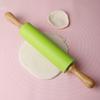 1pcs Silicone Rolling Pin With Solid Wood Handle, Household Rolling Pin, Non-stick Dumpling Flour Kneading Baking Tool Kitchen Tool