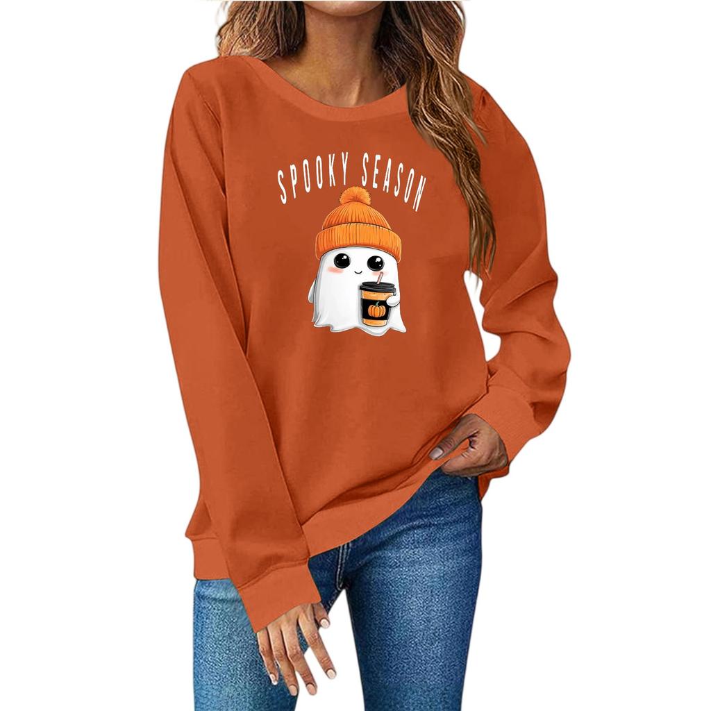 Женская мода повседневный принт повседневный длинный рукав круглый вырез толстовка топ