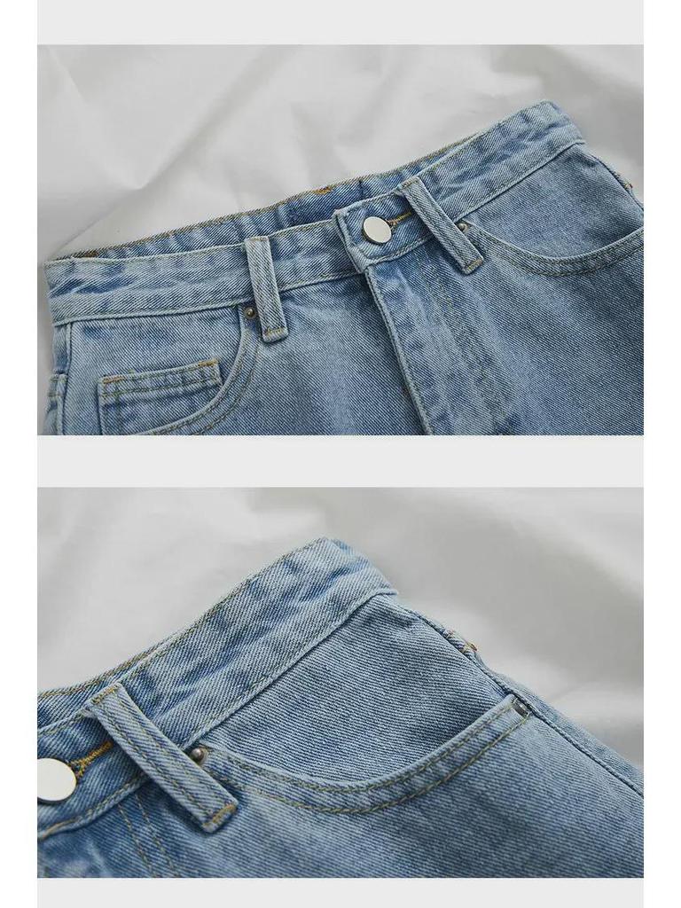 Женские шорты А-силуэта из хлопкового денима с высокой талией — лето 2025 г., необработанный край и широкие штанины