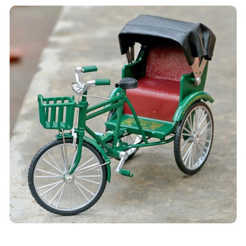 1/10 Scale Alloy Classic Retro Rickshaw Car Model Diecasts Metal Tricycle Handcart Vehicles Model Simulation Children Toys Gifts