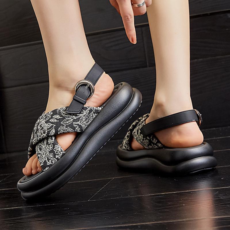 Summer New Thick Bottom Roman Sandals For Women Summer Casual Beach Shoes Print Platform Flats Women Sandals Shoes Size 35-40
