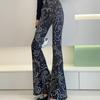 Весенние тонкие женские расклешенные брюки с высокой талией, облегающие брюки, расклешенные брюки с принтом и резинкой