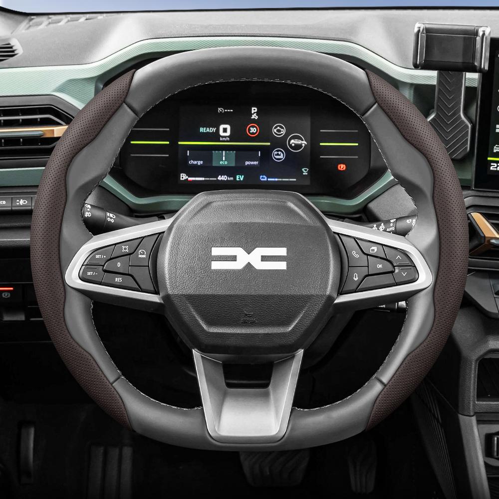 Suitable for Dacia Breathable Leather Steering Wheel Cover with Segmented Quick-Release Design, Non-Slip and Durable, for Sandero Stepway Duster PP24