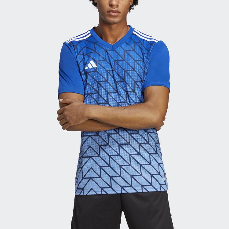 Adidas Мужские футбольные майки Team Icon 23 с геометрическим принтом и V-образным вырезом и короткими рукавами, синие HR2632