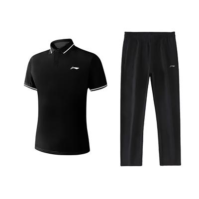 Li Ning Принт с логотипом Простая Модная Быстросохнущая Удобная Универсальная Рубашка-поло с коротким рукавом Повседневный Спортивный Комплект Унисекс спортивный комплект YPLV047-3+YKLU881-1
