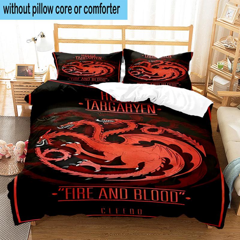 3PCS Thrones Dragon Fire And Blood 3pcs Bedding,Including 3PCS Duvet Cover And 2pcs Pillowcases Perfect for Christmas,Ideal for Bedroom, Dormitory