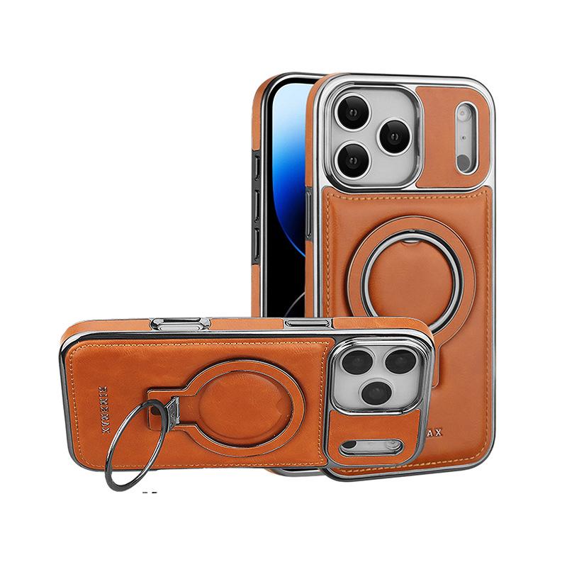 Кожаный чехол с магнитной защелкой для iPhone 17 Pro Max, 17 Air; Полное покрытие, Ударопрочный кронштейн.