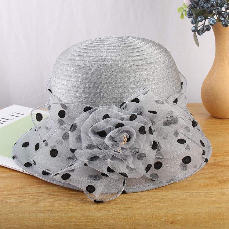 New women's top hat British retro organza flower pot hat summer lace polka dot sunscreen face cover sun hat