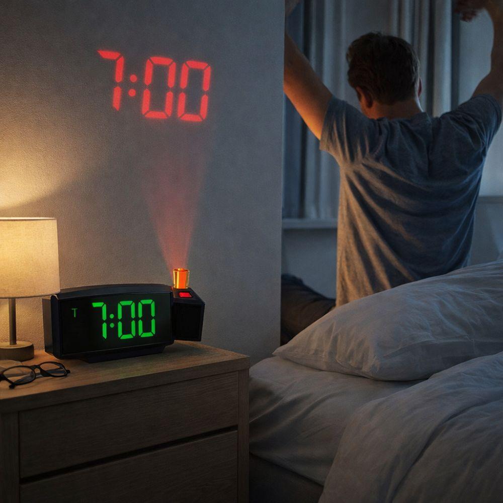Calendar Display Digital Clock 180° Rotating Projection Electronic Clock Bedroom Use