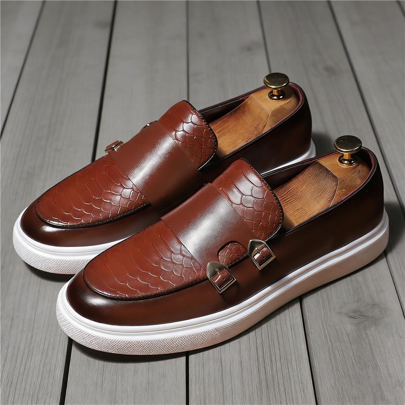 Дизайнерские Новые Мужские Коричневые Лакированные Мокасины Business Casual Мужские Лоферы с Ремешком-Моноком Ходячие Кроссовки Zapatos Hombre