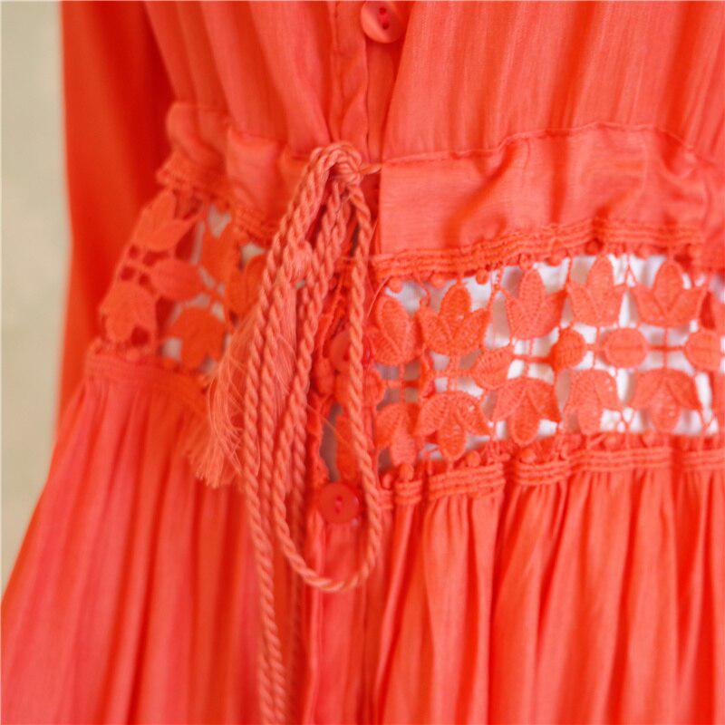 EDOLYNSA Новое лето, накидка на бикини, хлопковое кружевное платье-туника с длинными рукавами и шнуровкой, женское пляжное платье-туника, накидка