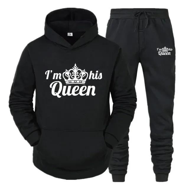 Толстовка Lover Tracksuit с капюшоном с принтом QUEEN KING для пар, толстовка с капюшоном, женская толстовка из 2 предметов, спортивная одежда для мужчин и женщин