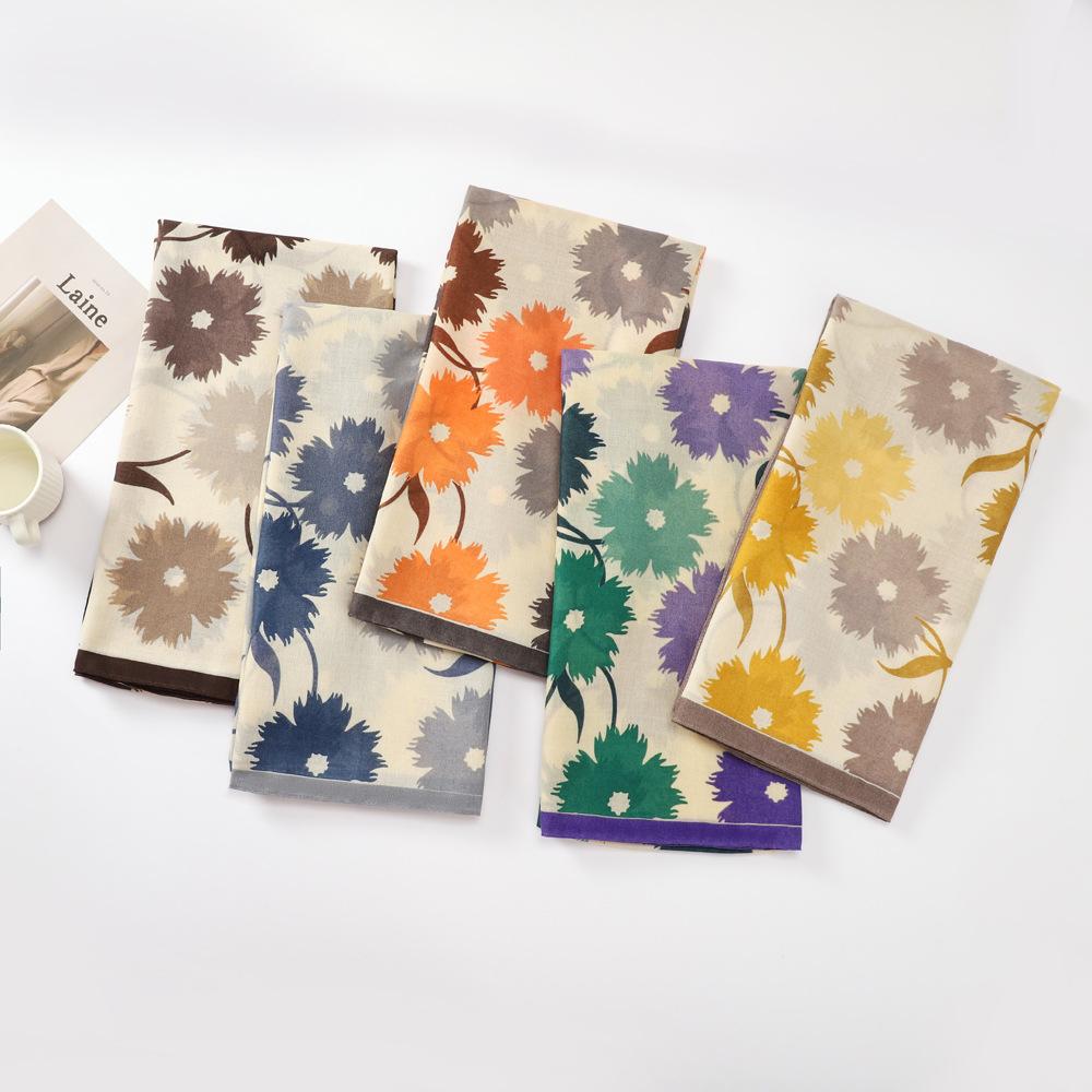 Autumn Small Flower Scarf Elegant Fashion Style Printing Imitation Cotton Linen Silk Scarf Ladies Warm Anti Cold Neck Scarf