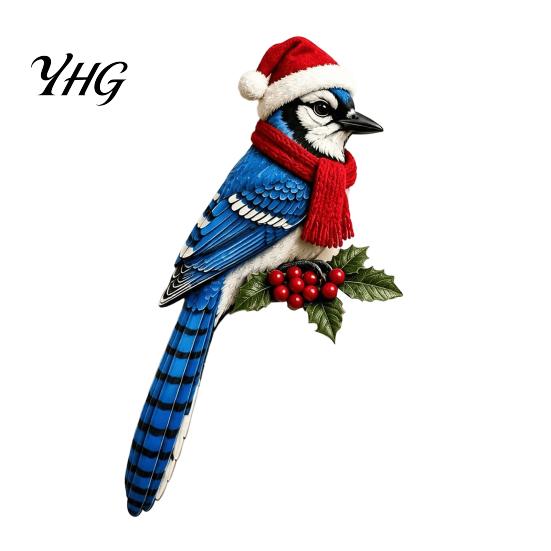 Holiday Gift for Home Wooden Bird Door Topper, Cute Christmas Corner Statue, Woodland Animal Frame Decorative Trim Art Sign Winter Wall Window Decor,
