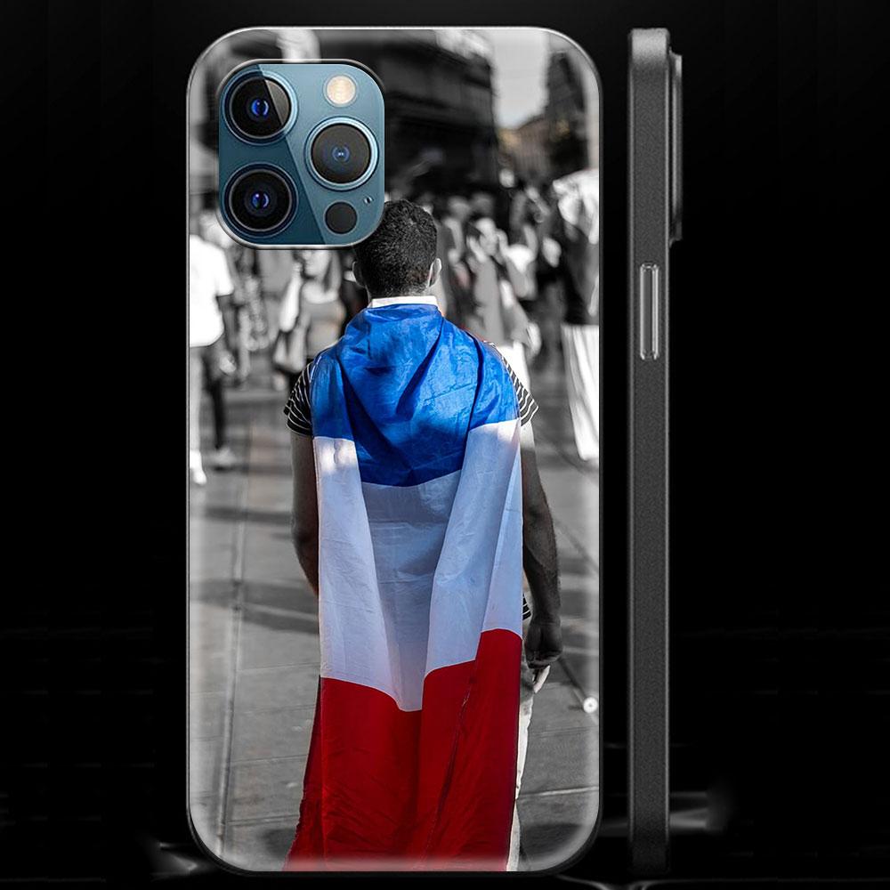 Роскошный чехол для телефона с эмблемой флага Франции для iPhone 13 15 14 12 11 Pro MAX XR X SE XS 7 8 Plus, мягкий силиконовый, черный матовый