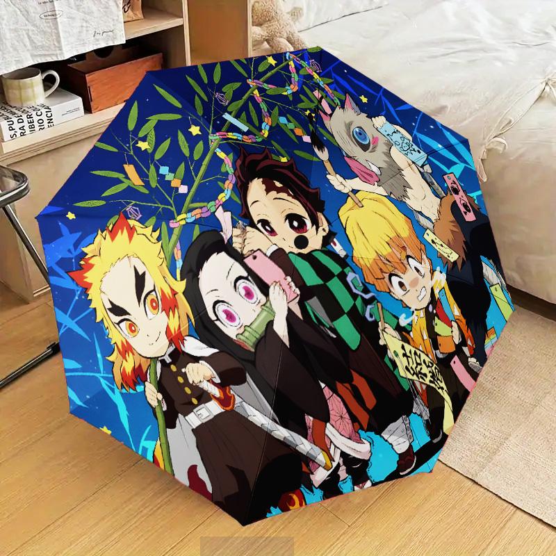 Anime Slayer Characters Automatic Folding Umbrella - 8-Rib Travel Umbrella with Auto Open/Close & Portable Gifts for holidays or birthdays
