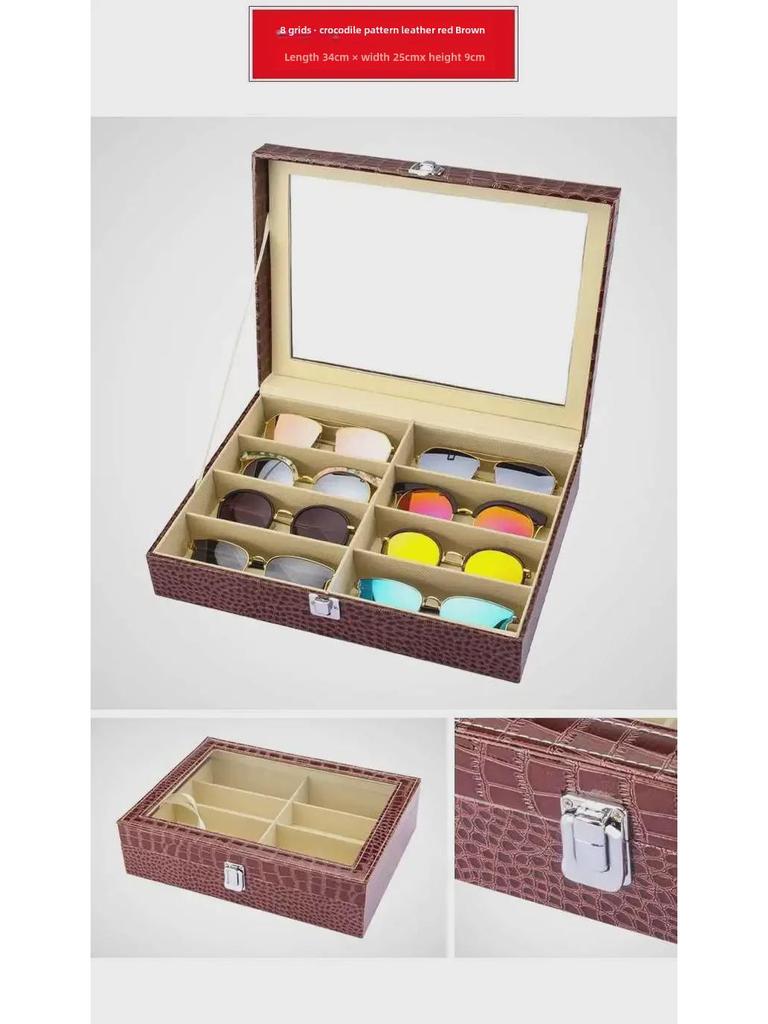 Большая кожаная коробка для хранения солнцезащитных очков с замком - подарочная упаковка