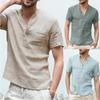 Men's Summer Cotton & Linen Stand-Up Collar Button-Down Short-Sleeve T-Shirt