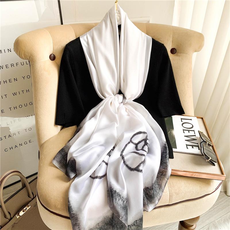 Big Size Women Scarf Spring Silk Hijabs Floral Print Shawls and Wraps Ladies Pashmina Bandana Foulard Soie Scarves